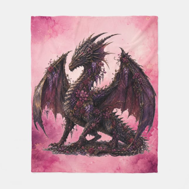 Couverture Polaire Dragon Fleur | Dragon Fantastique Botanique (Devant)