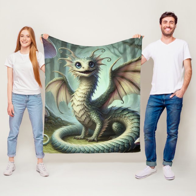 Couverture Polaire Dragon Jabberwocky Mignon Créature Fantastique Art (En situation)