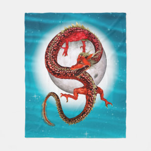 Couverture Polaire Dragon Lune Rouge Fantastique Artistique