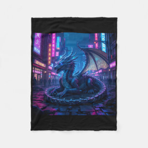 Couverture Polaire Dragon Majestueux Cyberpunk Reposé À Neon City Sti