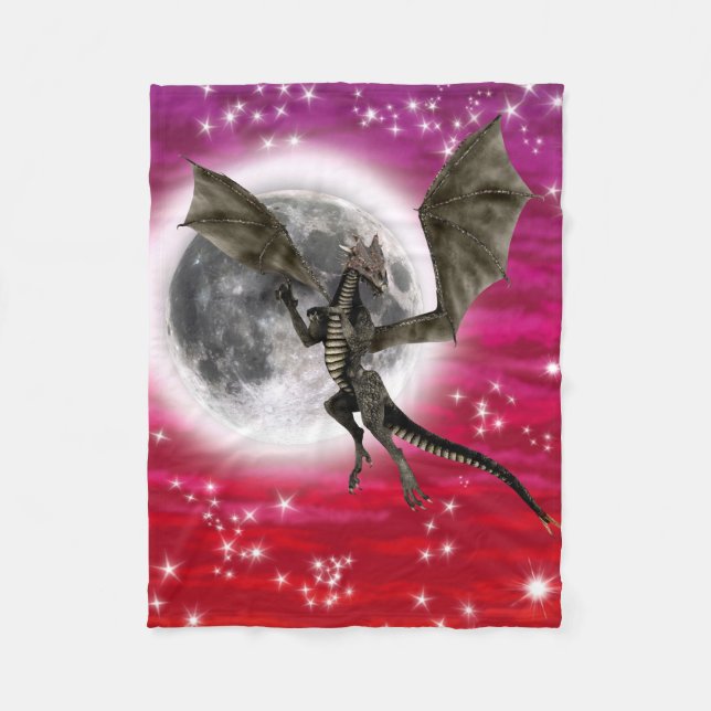 Couverture Polaire Dragon noir - Créature Fantastique Mythique Ciel R (Devant)