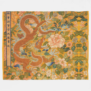 Couverture Polaire DRAGON PARMI LES PÉONIES, FLEURS, Floral FEUILLE V