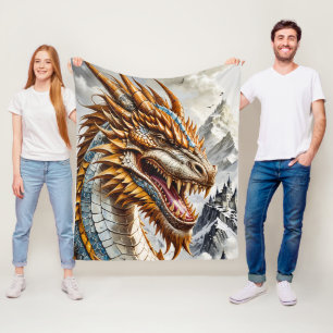Couverture Polaire Dragon réaliste d'or