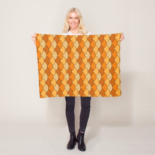 Couverture Polaire Dragon Scales, Fans, Waves, Seigaiha, Orange (En situation)