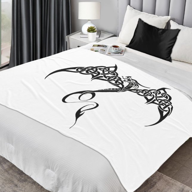 Couverture Polaire Dragon tribal celtique noir blanc (Créateur téléchargé)