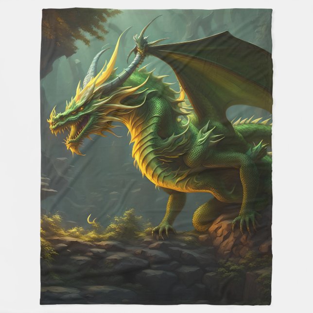 Couverture polaire Dragon Vert & Jaune (Devant)