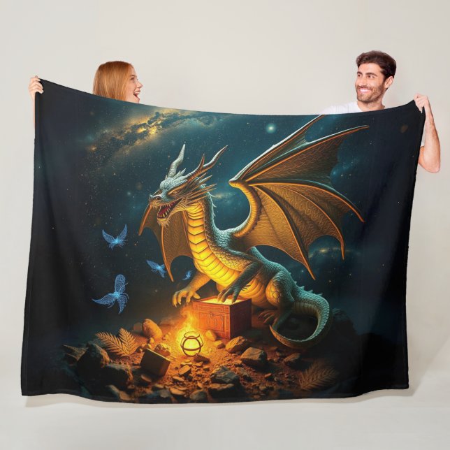 Couverture Polaire Dragon Vert & Or Garde Trésor (En situation)