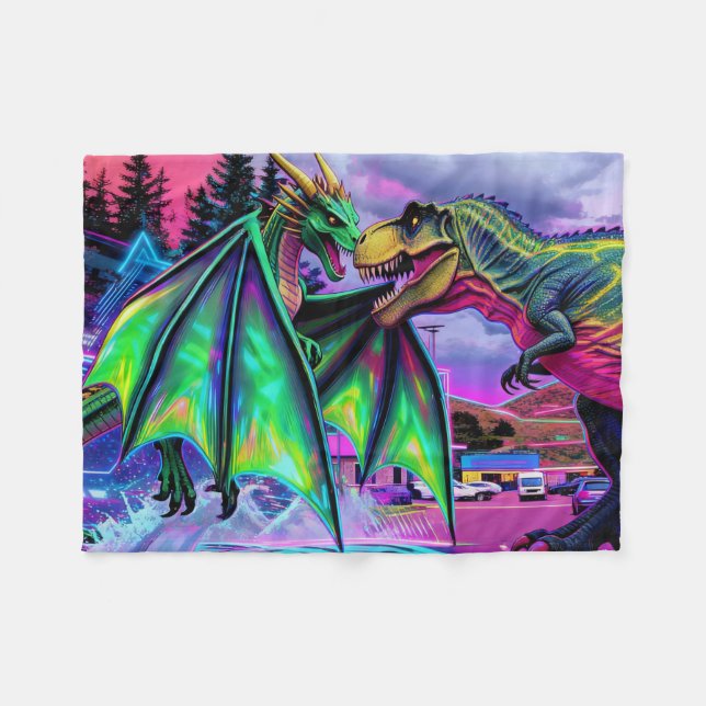 Couverture Polaire Dragon Vert vs Dinosaure (Devant (Horizontal))