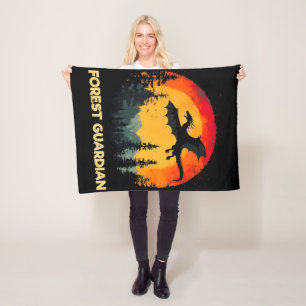 Couverture Polaire Dragon vintage de forêt de coucher de soleil