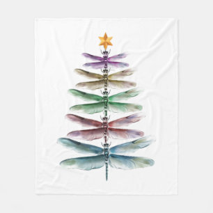 Couverture Polaire Dragonfly Christmas Tree Joyeux Noël Watercolo
