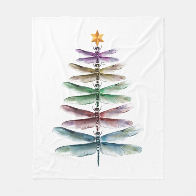 Couverture Polaire Dragonfly Christmas Tree Joyeux Noël Watercolo (Devant)