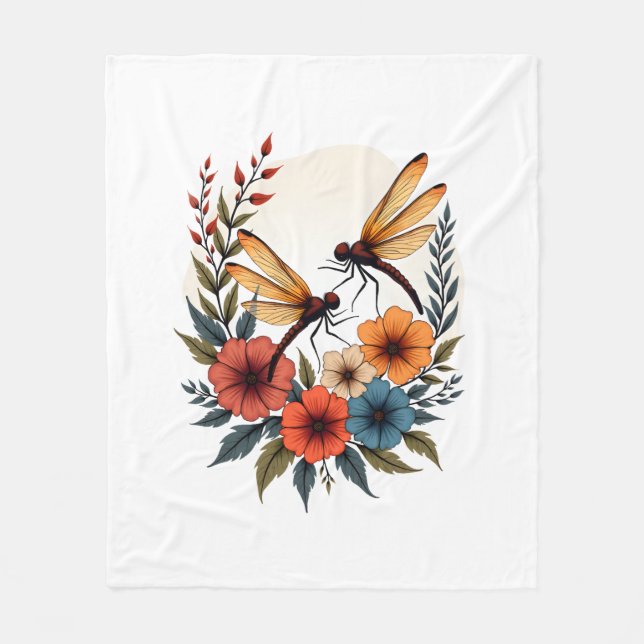 Couverture Polaire Dragonfly Floral Boho (Devant)
