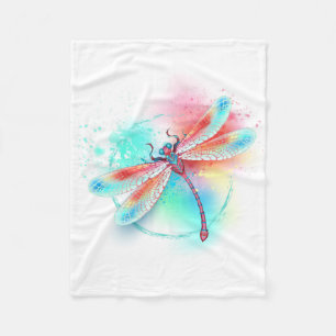 Couverture Polaire Dragonfly rouge sur l'arrière - plan aquarelle