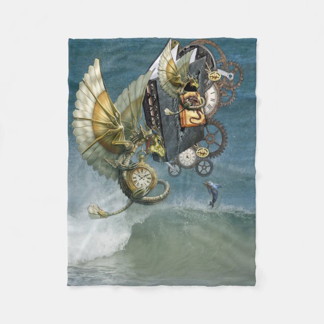 Couverture Polaire Dragons Steampunk & Dauphins Panneau Mur Art (Devant)