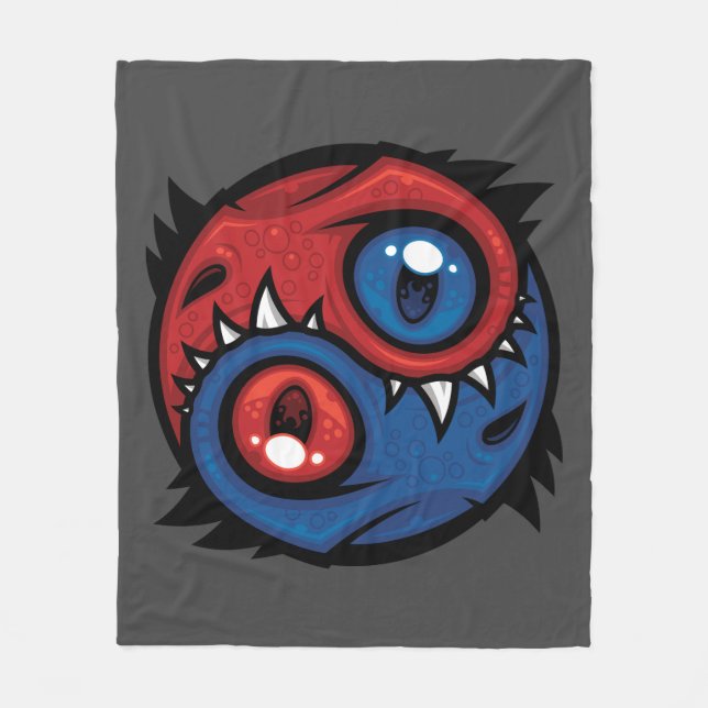 Couverture Polaire Dragons Yin Yang Rouge et Bleu (Devant)