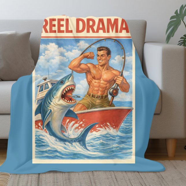 Couverture Polaire Drame de pêcheur de requin | Pêche rétro drôle (Créateur téléchargé)