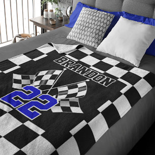 Couverture Polaire Drapeau à carreaux noir et blanc personnalisé