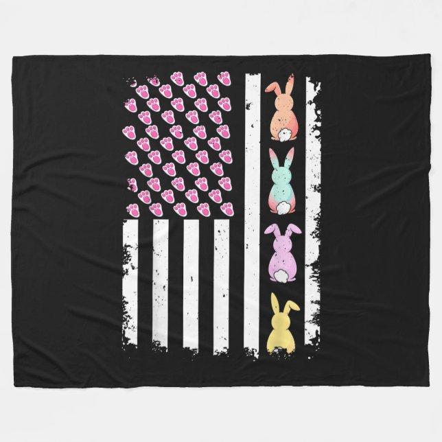 Couverture Polaire Drapeau américain américain avec lapin pour le jou (Devant (Horizontal))