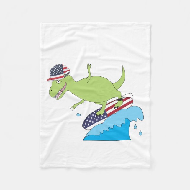 Couverture Polaire Drapeau américain Dinosaur Surfing (Devant)