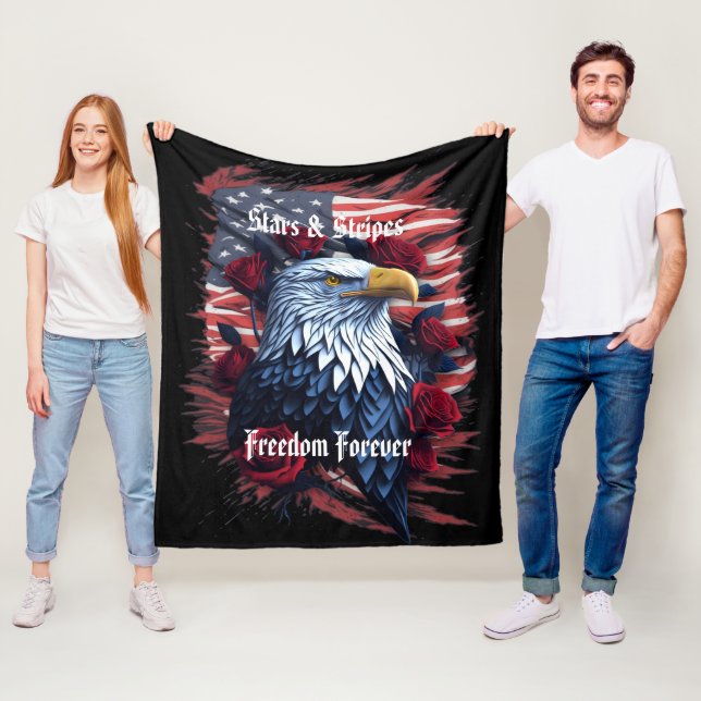 Couverture Polaire Drapeau américain étoiles et bandes Aigle chauve e (En situation)