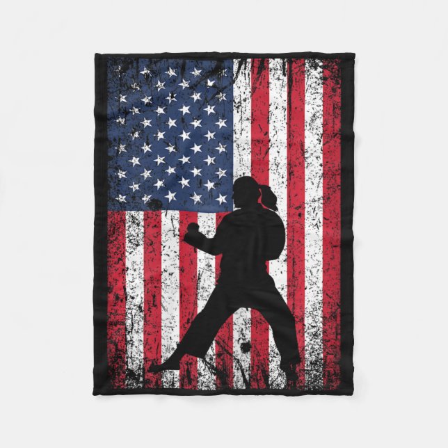 Couverture Polaire Drapeau américain Karate 4 juillet Patriotique Gir (Devant)
