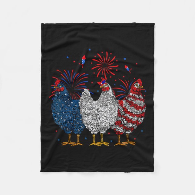Couverture Polaire Drapeau américain Patriotique Poulets Amour 4 juil (Devant)