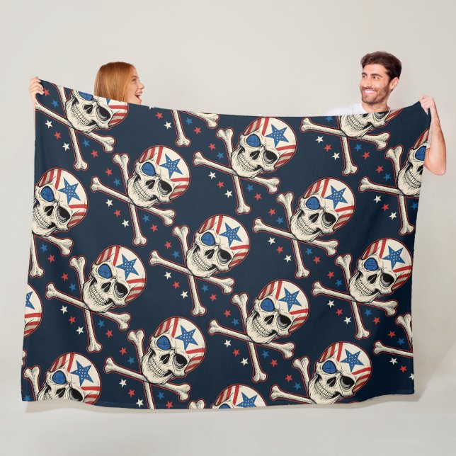 Couverture Polaire Drapeau américain Patriotique Skull and Crossbones (En situation)