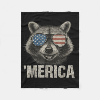 Couverture Polaire Drapeau américain vintage Merica Racoon 4 juillet 