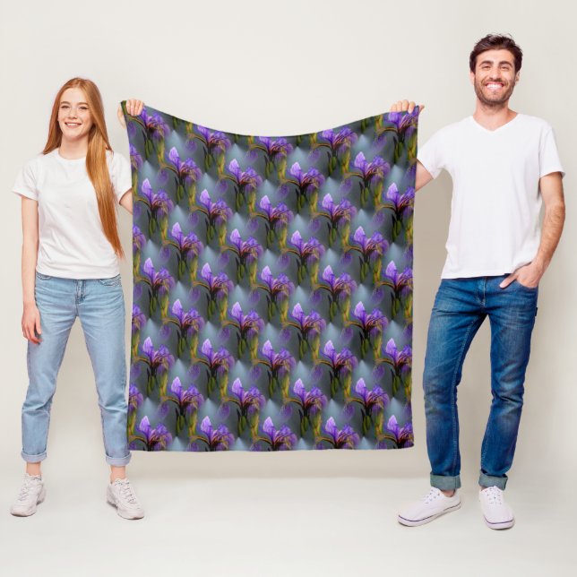Couverture Polaire Drapeau bleu Iris Fleurs Motif de la nature (En situation)