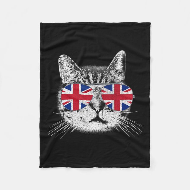 Couverture Polaire Drapeau britannique Angleterre Chat Sungles Gif Un (Devant)