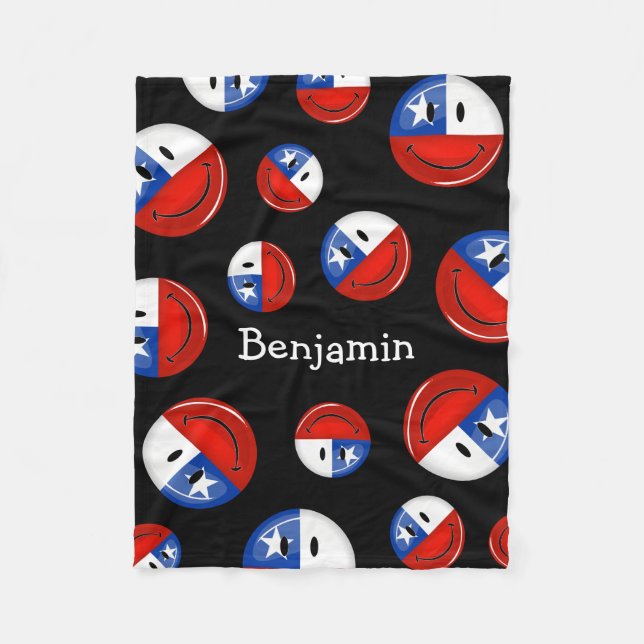 Couverture Polaire Drapeau chilien de sourire de rond brillant (Devant)