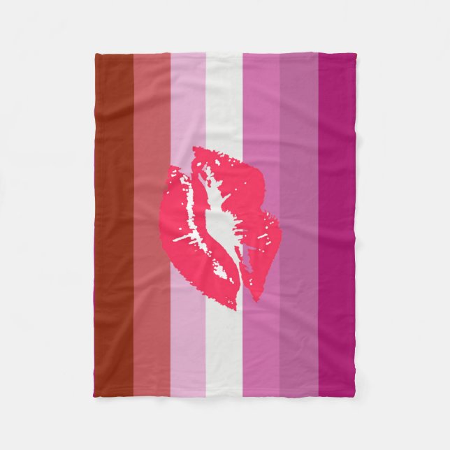 Couverture Polaire Drapeau de fierté lesbienne au rouge à lèvres (Devant)