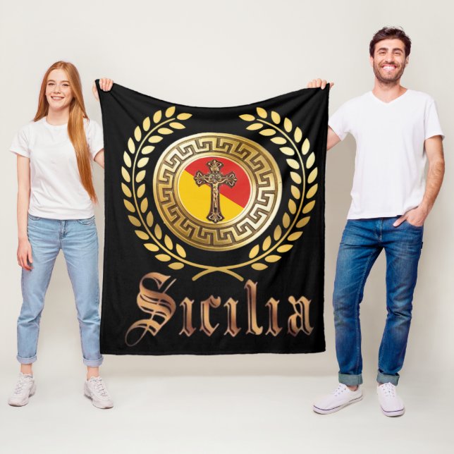 Couverture Polaire Drapeau de Sicile et Crucifix  (En situation)