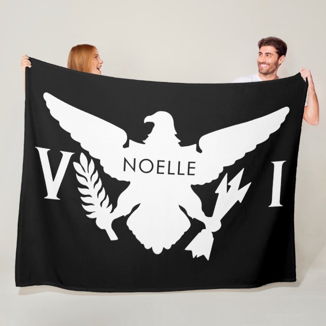 Couverture Polaire Drapeau des îles Vierges américaines, noir et blan (En situation)