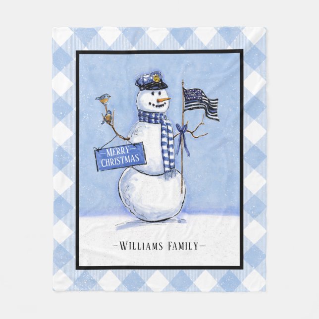 Couverture Polaire Drapeau mince de la police Joyeux bonhomme de neig (Devant)
