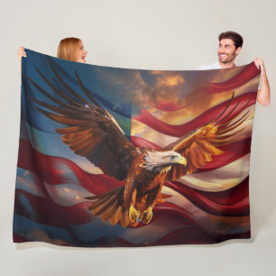 Couverture Polaire Drapeau Patriotique Américain Gardé Par Un Aigle A