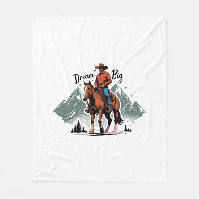 Couverture Polaire Dream Big- Cowboy équitation cheval (Devant)