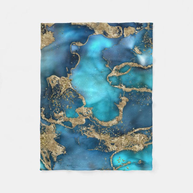 Couverture Polaire DreamBlue Turquoise et Gold (Devant)