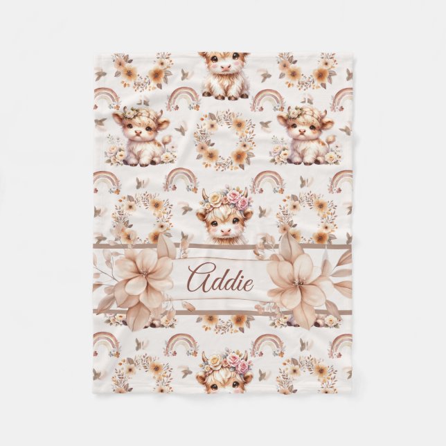 Couverture Polaire Dreamy Boho Highland Cow Nursery (Devant)