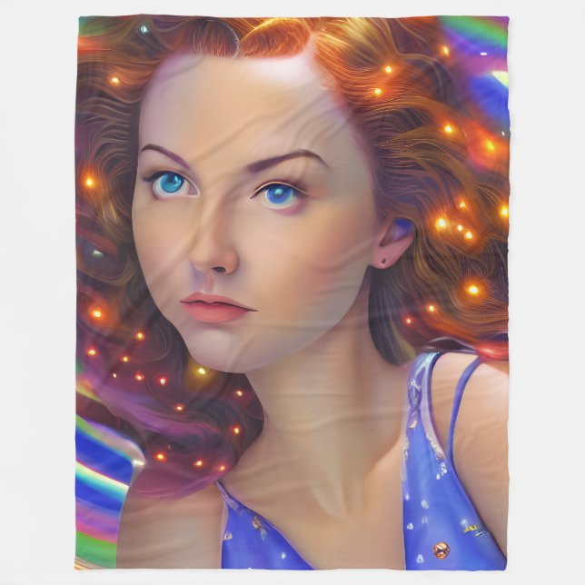 Couverture Polaire Dreamy Girl with Rainbow Lights (Devant)