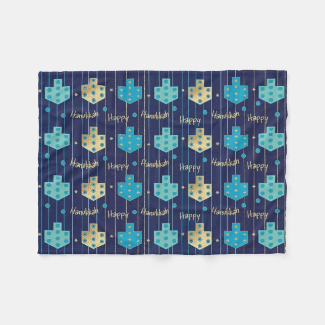 Couverture Polaire Dreidels en Blue Hanoukka Fleece Blanket (Devant (Horizontal))