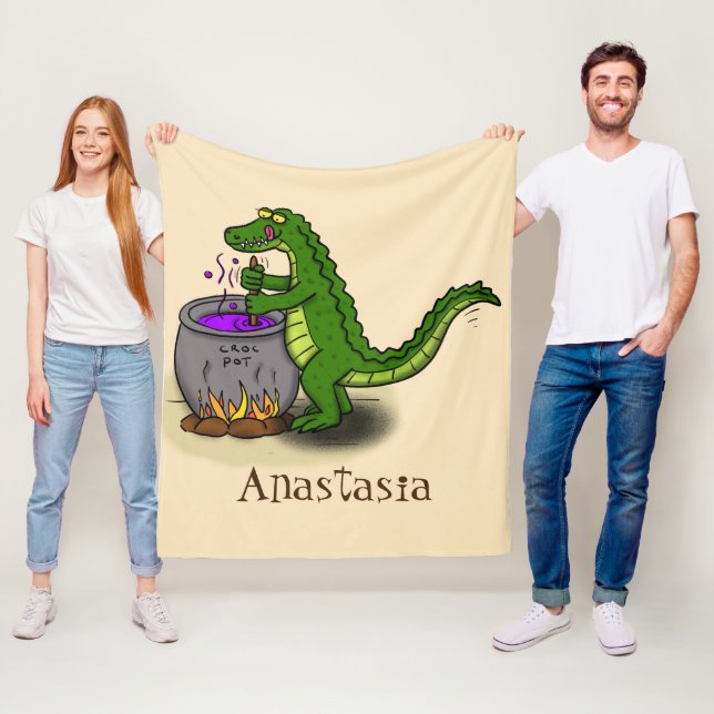 Couverture Polaire Drôle alligator vert cuisine dessin animé (En situation)