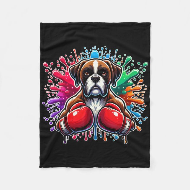 Couverture Polaire Drôle Boxe Kickboxing Lover Boxer Chien Peinture S (Devant)