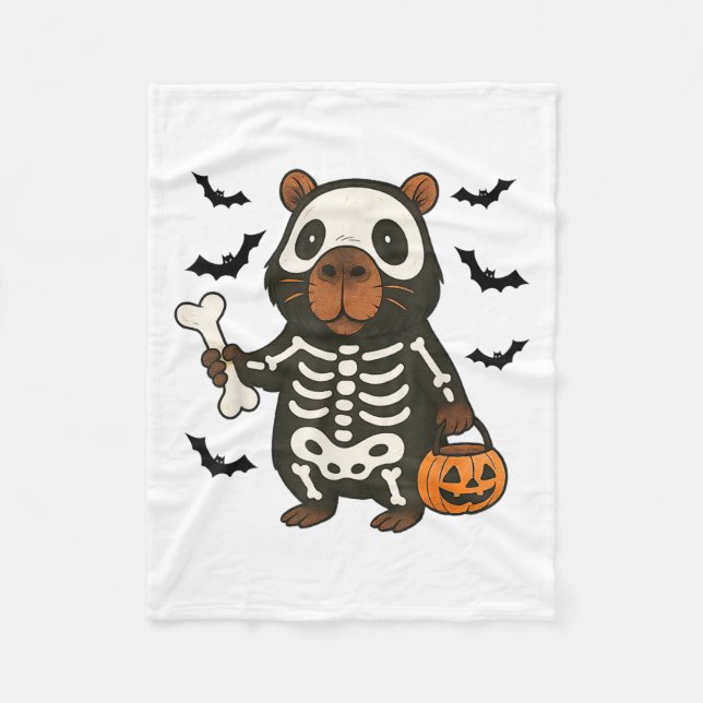 Couverture Polaire Drôle Capybara Skeleton Citrouille Costume d'Hallo (Devant)