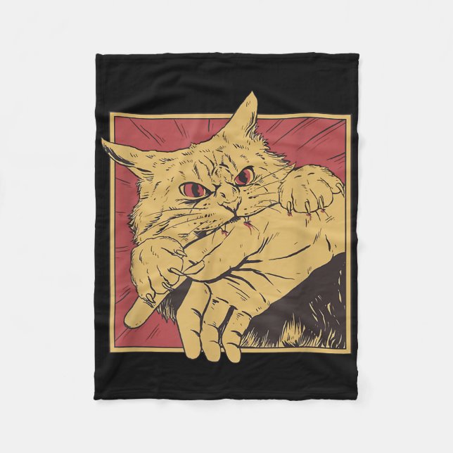 Couverture Polaire Drôle Cat Graphic Tee Japonais Anime Cat Bite (Devant)