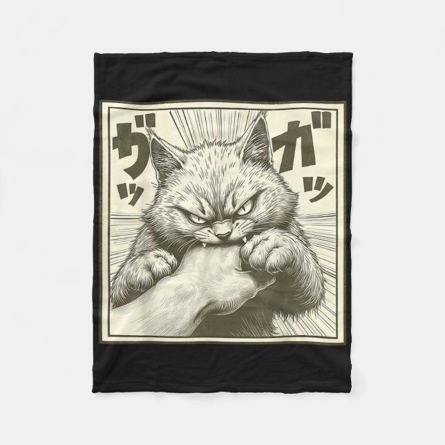 Couverture Polaire Drôle Cat Graphic Tee Japonais Anime Cat Bite (Devant)
