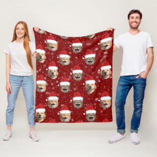 Couverture Polaire Drôle Custom Chien Chat 3 Visages Noël Chapeaux de