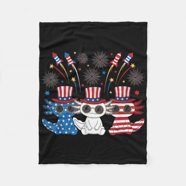 Couverture Polaire Drôle d'Axolotl Feux d'Artifice Drapeau Américain  (Devant)