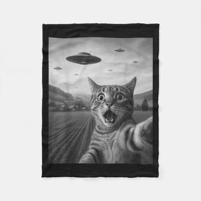 Couverture Polaire Drôle de chat éd surpris selfie avec un chat alien (Devant)