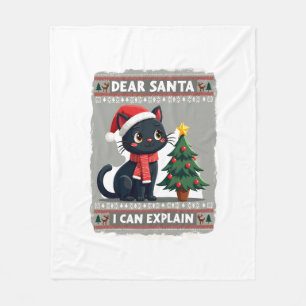 Couverture Polaire Drôle de chat noir de Noël Cher Père Noël, je peux